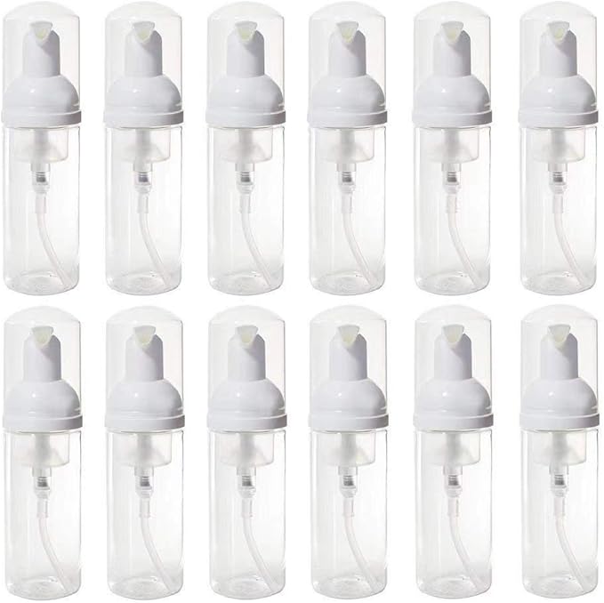12 Pcs Empty Bottle Travel Soap Bottle | Plastic Foam Dispenser Bottle | Mini Foaming Soap Pump Dispenser for Cleaning, Travel, Cosmetics Packaging (2 oz)