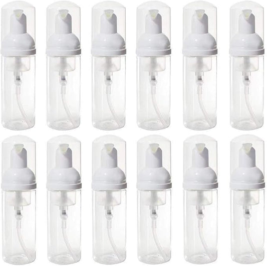 12 Pcs Empty Bottle Travel Soap Bottle | Plastic Foam Dispenser Bottle | Mini Foaming Soap Pump Dispenser for Cleaning, Travel, Cosmetics Packaging (2 oz)
