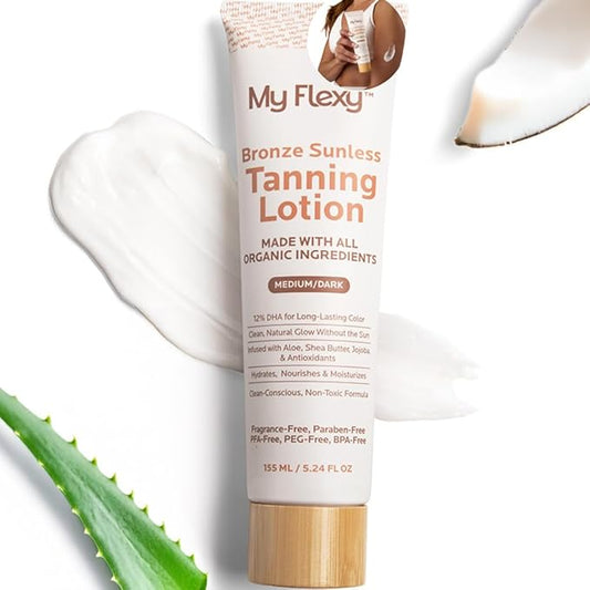 Sunless Tanning Lotion – Organic-Medium/Dark Tan, Natural Self Tanner with Aloe, Shea Butter, Coconut Oil & Jojoba – Clean, Streak-Free Self Tanning lotion for body, Gradual Self Tan, 5oz