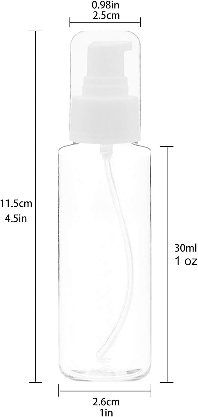 TrendBox 12 Pack Plastic Empty Bottles with Duckbill Pump Cap for Shampoo, Lotions, Liquid Body Soap, Cream (1 oz / 30 ml)