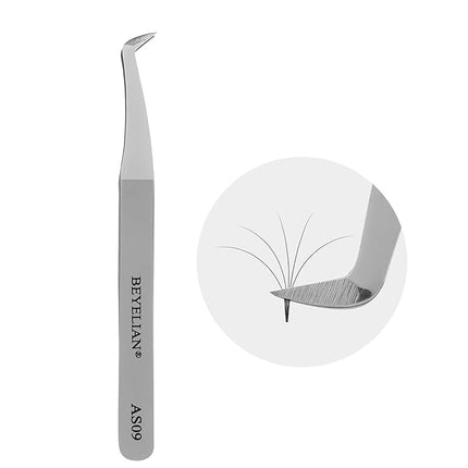 Volume Lash Tweezers Beyelian Lash Tweezers for Eyelash Extensions, Curved L High Precision Tip for Mega Fans, Stainless Steel AS09 Silver.