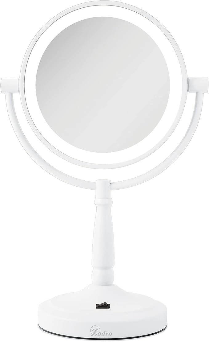 Zadro 9" Round LED Makeup Mirror with Lights and Magnification 5&10X/1X AA Battery Operated Swivel Lighted Makeup Mirror