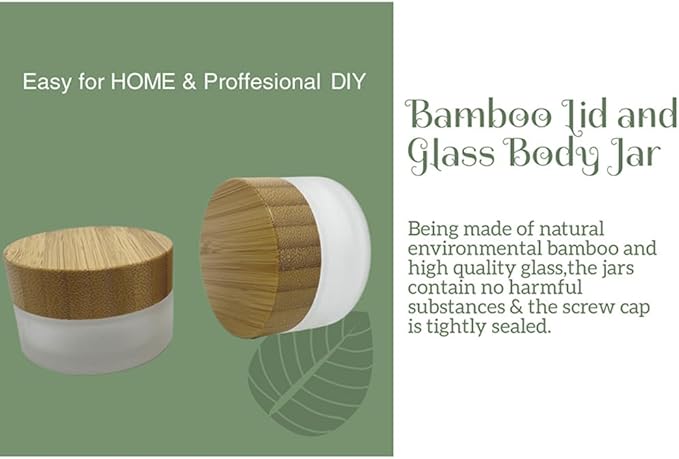 Empty Refillable Frosted Glass Cosmetic Cream Jar 4 Pack 1 OZ/30g with Bamboo Lids,Skin Care Travel Containers Pot for Clay Masks,Butter,Body Scrub,Lip Balm, Ointments, Lotion Frost