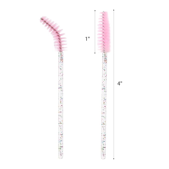 BTYMS 100 Pieces Crystal Eyelash Mascara Brushes Spoolie Brush Lash Wands Applicator Disposable Eyebrow - Light Pink