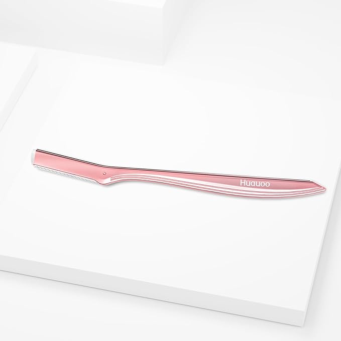 Dermaplane Razor for Women Face, Stainless Steel Handle with 6 Replaceable Blades, Huauoo Face Razors for Women, Peach Fuzz Remover, Eyebrow Trimmer, Dermaplaning Tool for Face Exfoliation (Pink)