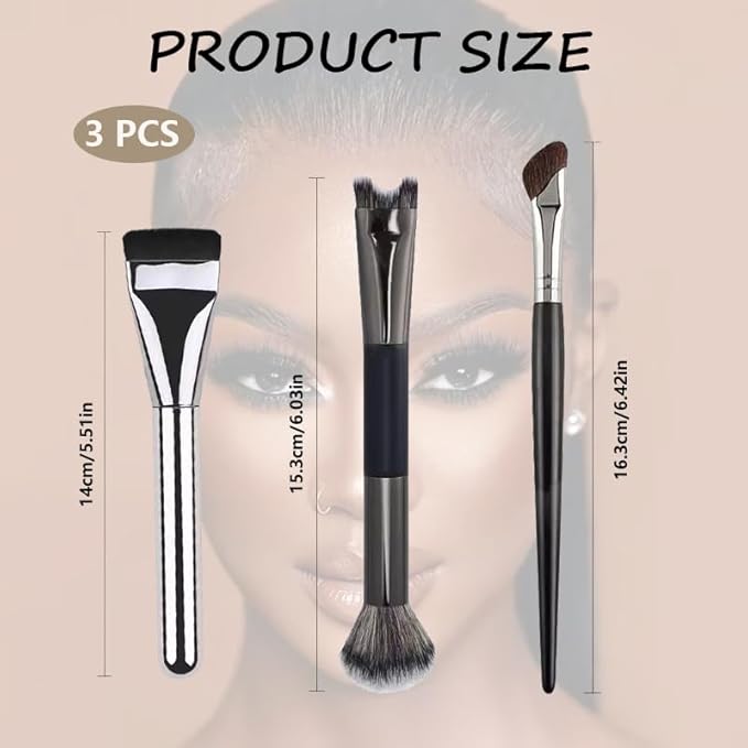 3 Pcs Nose Contour Brush, 2 in 1 U-Shaped Dual-End Contour, Angled and Flat Brushes Sculpting Makeup Tools for Makeup Noses Sculpting Highlighting Defining