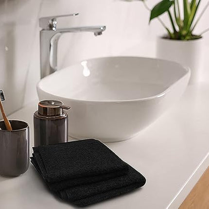 Softolle 100% Cotton Washcloths 24 Pack (12x12 Inches) Soft, Highly Absorbent Washcloth, Face Towels, Wash Cloths for Face, Ring Spun, Bulk Pack (Black)