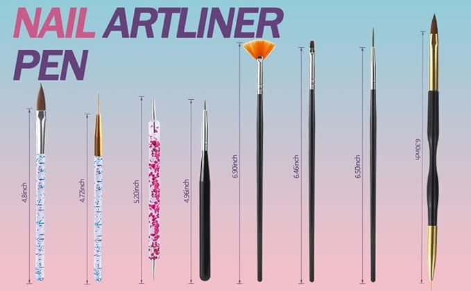 Artdone 35pcs Nail Art Pens brushes,Nail Art Tool Set,Nail Dotting Tools,Nail Dust Brush,Striping Nail Art Brushes for Long Lines,Nail Drawing Pen For Nail Design