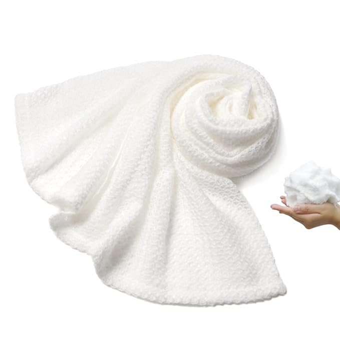 Super Soft Exfoliating Washcloth [Made in Japan] Shower Back Scrubber with Amino Acid Extract Blended as Moisturizing Essence, Exfoliating Towel for Sensitive Skin (Amino Acid Blended)