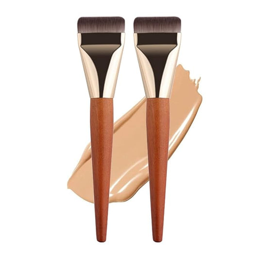 2 Count Flat Foundation Brush for Liquid makeup, Ultra Thin Face Makeup Flat Brush, Makeup Brush for Blending Mask Cream, Base Brush Tools（Orange &Orange）