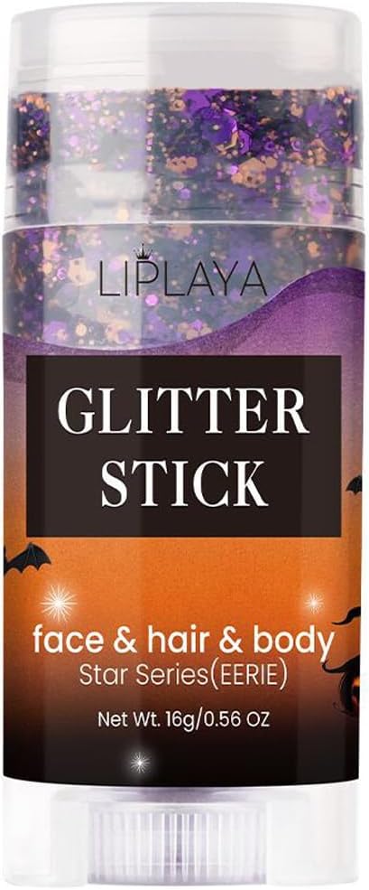 Face and Body Glitter Stick,Holographic Sparkling Neon Outfit Singer Concert Music Rave Festival Party Accessories Glitter Gel. (Halloween Black Orange Purple)