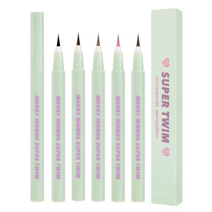 Merrymonde Multicolor Super Slim Long Lasting Eyeliner Vegan Easy Ultra-Fine Felt Tip Pen Liquid Korean K Beauty Waterproof Mechanical Eye Liner Makeup (Mocha Brown)