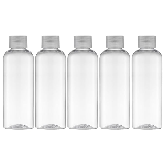 Tekson Plastic Travel Bottles 3.4 oz, Travel Size Containers for Shampoo, Empty Mouthwash Bottles with Clear Screw Cap (100ml, Clear)
