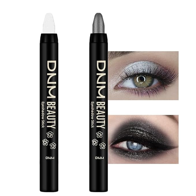 Kaely 2Pcs Cream Eyeshadow Stick Set for Eyes,Pearl White & Pearl Black Shimmer Pen,Eye Brightener Halloween Makeup,sombras para ojos,Smooth Eye Shadow Highlighter Crayon Pencil Waterproof,01+03