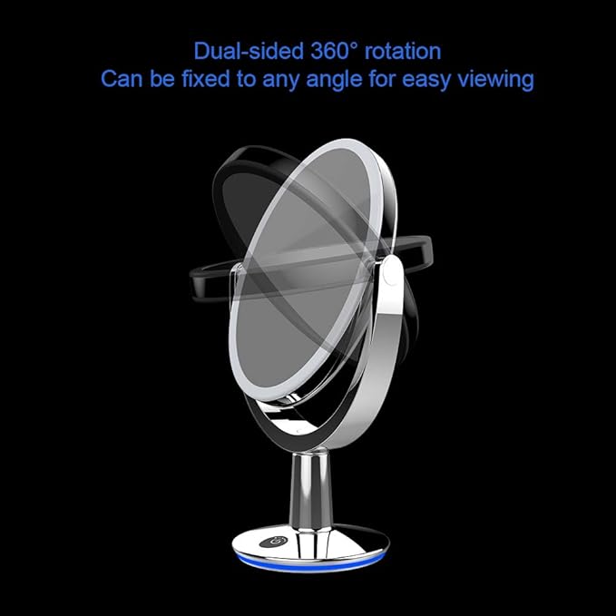 Superstar Oval Shaped Dual-Sided Lighted Makeup Mirror, 1X/5X Magnifying Vanity Makeup Mirror, 360 Degree Rotating Adjustable Brightness Mirror, Brushed Nickel