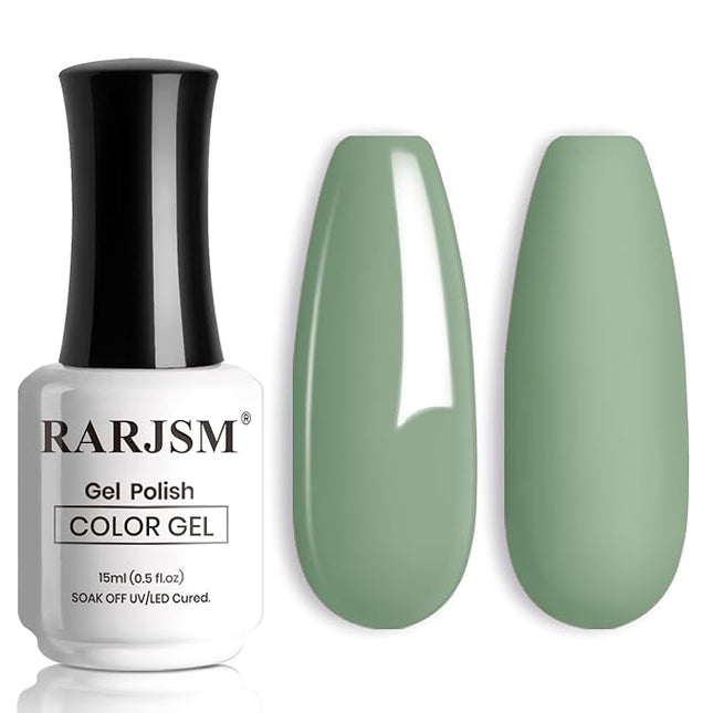 RARJSM Sage Green Gel Nail Polish Sage Gray Gel Nail Polish 1PCS 15ML Green High Pigment GelPolish Soak off UV LED Curing Required Nail Art French Manicure Salon DIY at Home