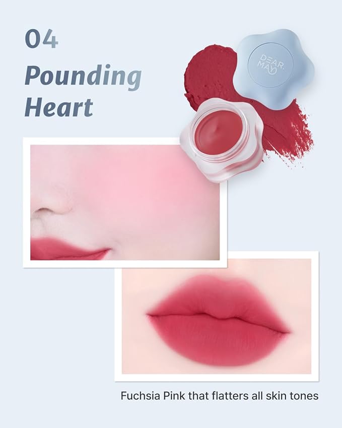 DEARMAY Pure Falling Mood Lip Pot No. 04 Pounding Heart 0.23 Oz. Vegan Lip Stain Lip & Cheek Multi-Use Tint With Hydrating Formula for Smooth Soft Blend Without Dryness or Fine Lines, Korean Makeup