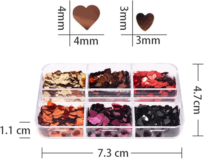 3D Heart Nail Art Glitter Sequins Laser Holographic Nail Glitter Flakes Sparkly Valentine's Nail Supplies Colorful Hearts Nail Sequins Accessories for Women Acrylic Nail Decoration Tips 6Grids