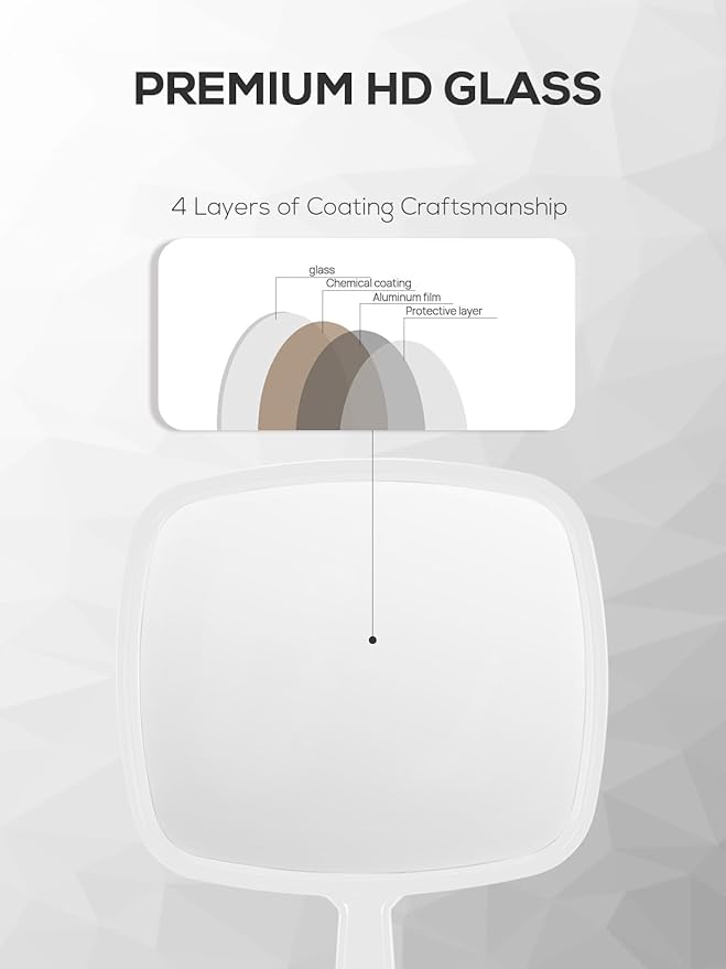 Extra Large Handheld Mirror，Hand Salon Mirror with Handle for Barbers, Hairdressing (White，12.4" Lx 9" W)