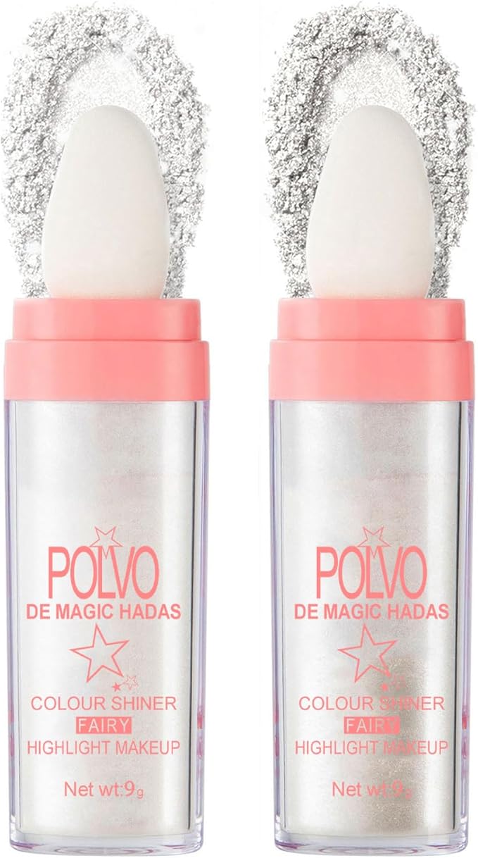 Hair and Body Glitter Powder, 2PC Highlighter Glitter Makeup for Clothes, Festival Rave Prom Loose Sparkle Powder,Holographic Ultra Fine Resin Glitters for Crafts (Pearl White+Silver)