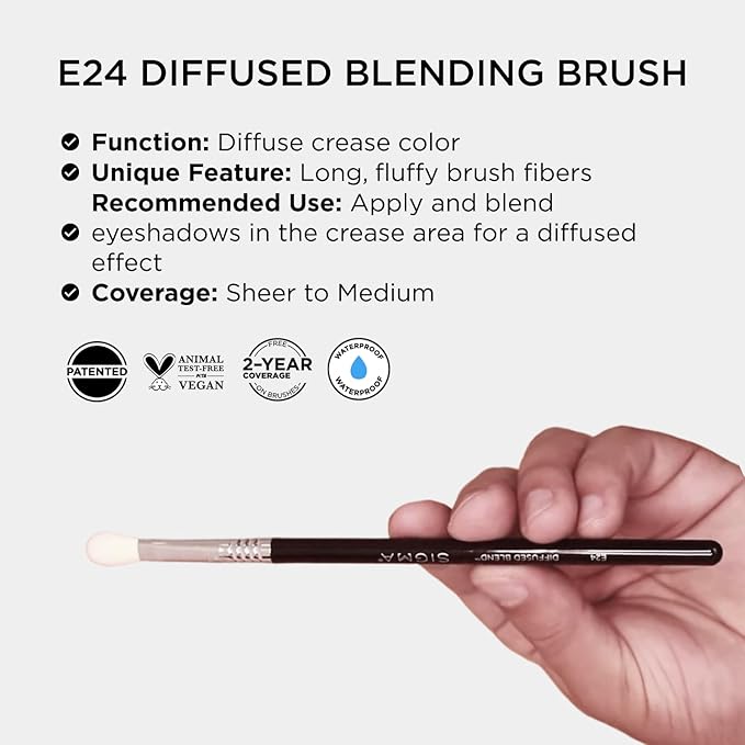 Sigma Beauty Professional E24 Diffused Blending Brush – Professional Eyeshadow Brush for Seamless Eyeshadow Blending, Softens Dramatic Edges & Harsh Lines for a Well Blended Effect (1 Brush)