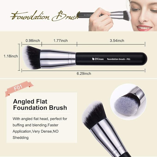 DUcare Makeup Brushes 3Pcs Foundation Contour Bronzer Brush,Concealer Brush,Blusher Powder Brush, Face Kabuki Travel Buffing Stippling Liquid Blending Makeup brush set Black
