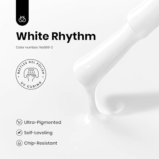 Beetles White Gel Polish - White Rhythm 15ML Hema-Free Gel Polish, base Colors for French Nails Design Soak Off UV Colorful Bottle Nail Art Manicure