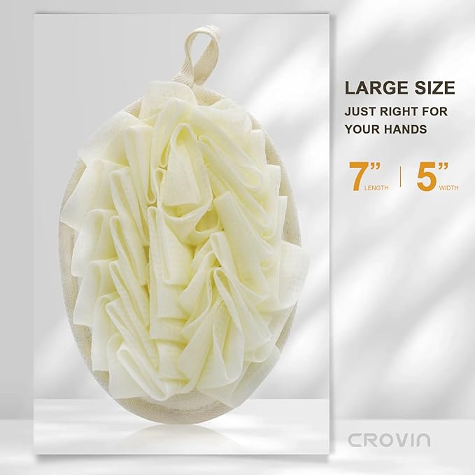 Bath Puff Shower Sponge - Premium Large 5x7 Exfoliating Pouf Mesh Sponge - 2 Count Loofahs Shower Scrubber for Men and Women-Elastic Hand Strap Body Scrub to Soothe, Cleanse Your Body