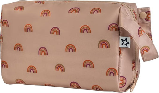 Tiny Twinkle Portable Waterproof Makeup Bag | Travel-Friendly Cosmetic Organizer with Convenient Carry Handle | Spacious Interior, and Secure Zipper Closure (Boho Rainbow)