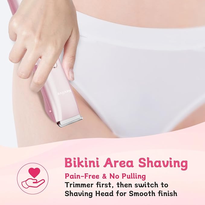 Bikini Trimmer for Women, 2-in-1 Electric Razors for Women for Bikini Line & Sensitive Areas, IPX7 Waterproof Wet & Dry Razor for Underarms, Legs, Arms, Body & Face, USB-C Rechargeable, Pink