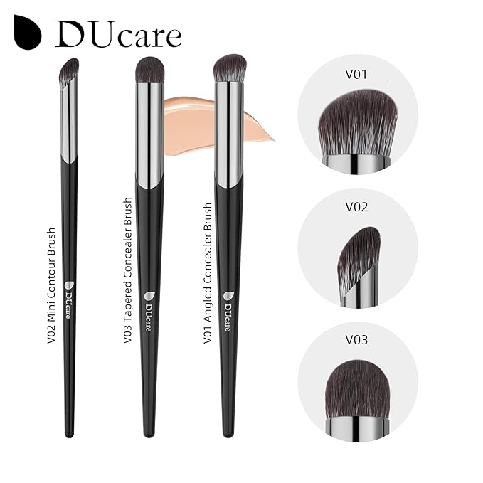 DUcare Nose Contour Brush, Angled Concealer Brush Under Eye, Small Under Eye Makeup Brush for Dark Circles Puffiness Puffy Face Eyebrow Eyes (V02 Mini Contour Brush)