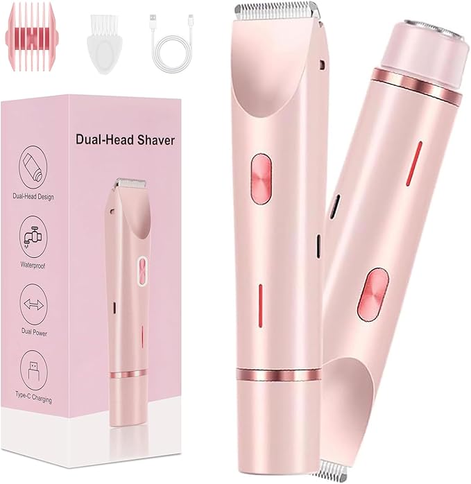 Dermave Bikini Shaver,2025 New Dual Head Shaver Women, 2 in 1 Wet & Dry Waterproof Electric Bikini Trimmer for Women,Pink