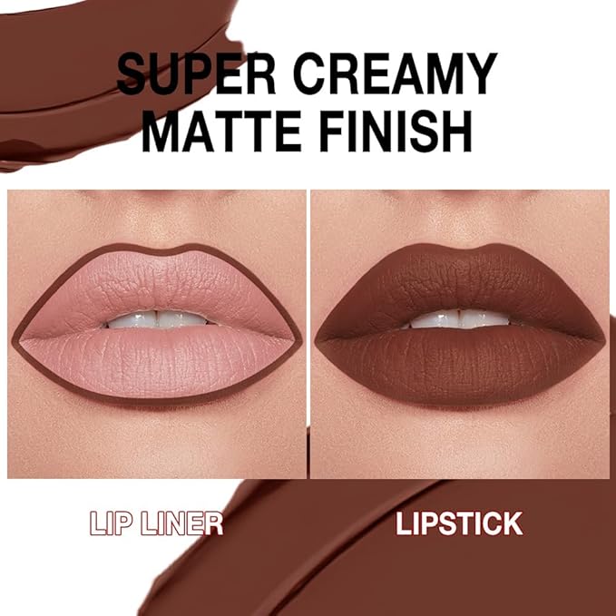 Kaely Dark Brown Gradient Matte Lipstick Lip Liner Pencil for Women, 2in1 Flawless Contour Gradual Ombre Effect Lip Pencil Makeup Waterproof, labiales mate 24 horas originales, 15