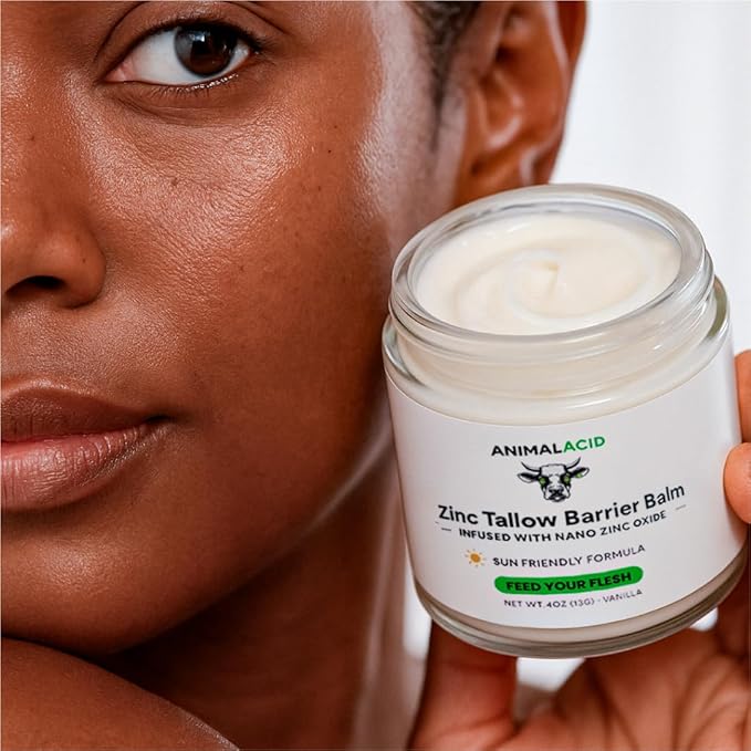 Beef Tallow Balm for Face, Skin & Body - 4 Fl oz Moisturizing Balm with Organic Jojoba Oil, Beeswax, Non-Nano Zinc Oxide & Vanilla - 100% Grass Fed Beef Tallow