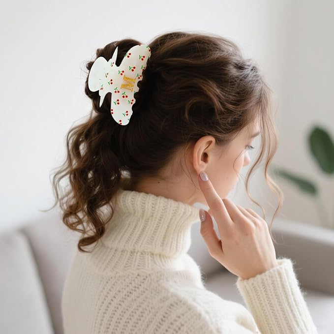 2025 Sister Birthday Gifts for Women - Initial Cherry Hair Clip, Elegant Personalized Letter Gift Wedding Bridesmaid Birthday Gifts for Sister, Cherry Print Hair Accessories, Letter S