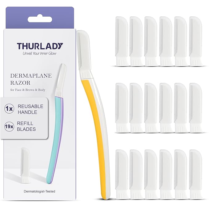 Dermaplane Razor - Facial Razor for Women - Dermaplaning Tool, with 19 Microblades for Face, Peach Fuzz Remover, Remove Facial Hair for Smoother Skin and Perfectly Shape Brows, Solar Veil