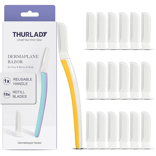 Dermaplane Razor - Facial Razor for Women - Dermaplaning Tool, with 19 Microblades for Face, Peach Fuzz Remover, Remove Facial Hair for Smoother Skin and Perfectly Shape Brows, Solar Veil