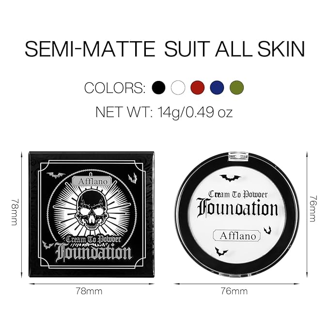 Goth White Cream to Powder Foundation Makeup, Clown White Face Body Paint Concealer for Kids & Adults, Long Lasting Greasepaint for Halloween Makeup Cosplay Joker Vampire Ghost SFX Theater Film Stage