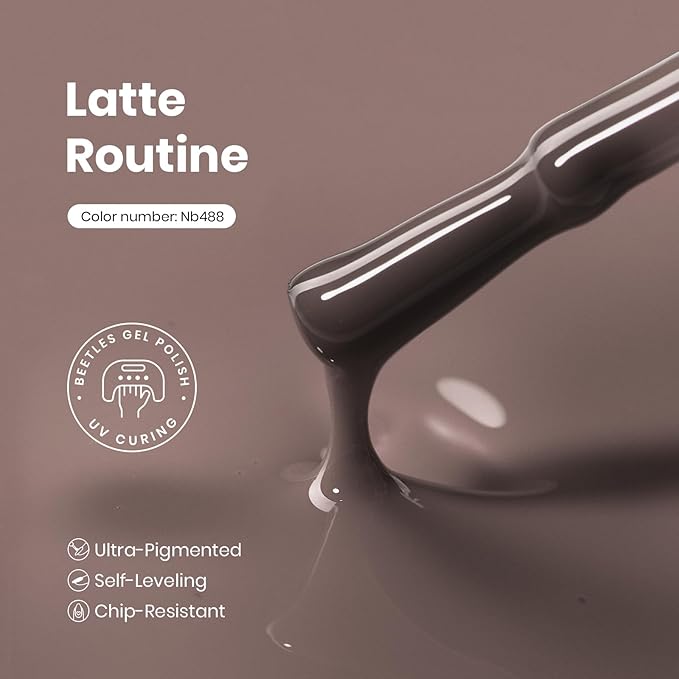 Beetles Brown Gel Nail Polish - 15ML Hema-Free Grey Brown Color Nail Polish Long-Lasting High Gloss Soak Off Latte Routine Uv Gel Polish Color Bottle Salon 0.51 Fl Oz