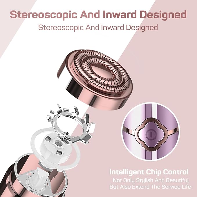 Facial Hair Removal for Women, Ladies Face Shaver(USB Rechargeable) for Chin Lip Neck Armpits and Peach Fuzz, Included 2 pc Replacement Heads