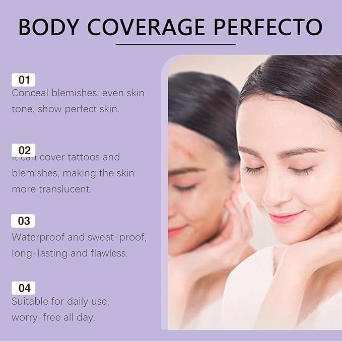 Body Coverage Perfector, All Over Complexion Perfector with Brush, Sweat-Resistant Transfer Proof Leg & Body Makeup, Tattoo Cover Up Makeup