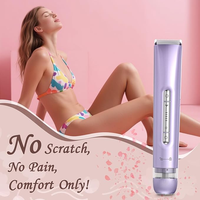 Bikini Trimmer for Women, 2 in 1 Electric Razors for Women Painless Body and Facial Hair Removal, IPX7 Waterproof Wet & Dry Use Bikini Trimmer for Ladies Pubic, Legs, Face, Underarms (Purple)