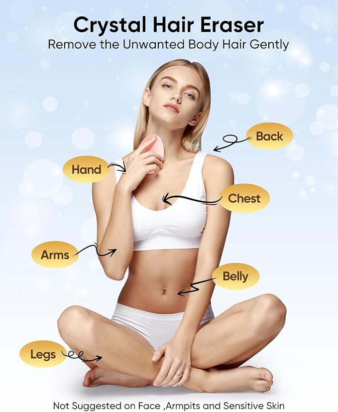 Crystal Hair Eraser for Women and Men, Reusable Crystal Hair Remover Magic Painless Exfoliation Hair Removal Tool, Magic Hair Eraser Device for Legs Back Arms (Pink)