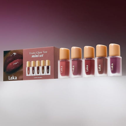 Laka Fruity Glam Tint Mini Set, 5pc Lip Tint Gift Set for Women, Valentine's Day Gifts, Hydrating & Glowy Finish, Lightweight & Transfer-proof Stain, K-Beauty