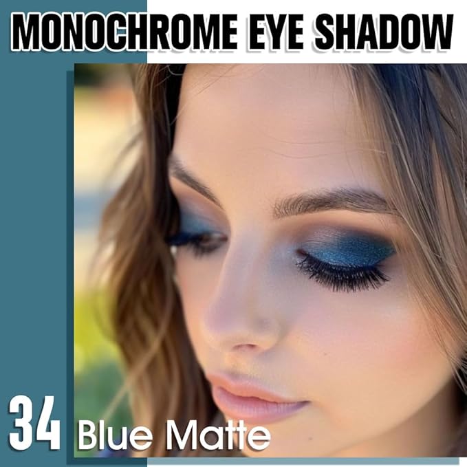 Single Matte Eye Shadow Palette Makeup, Blue Matte Eyeshadow for Women Halloween Birthday Party Wear, Monochrome Eye Shadow Makeup, Pigmented Waterproof Sombras Para Ojos, 34