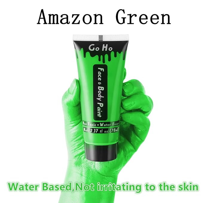 Go Ho Amazon Green Face Body Paint Washable(2.37oz/pc),Water Based Cream Body Paint,Green Accessories,Halloween Costumes Cosplay SFX Fiti Goblin Gamora Beast Boy Makeup