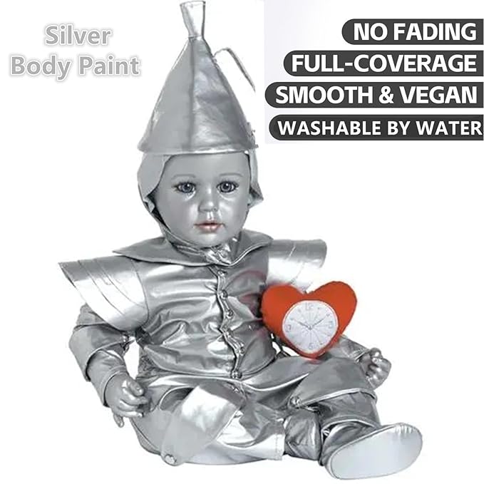 Go Ho Metallic Silver Body Paint Washable(2.37oz/pc),Water Based Cream Silver Face Body Paint,Full Professional Face Paint for Halloween Costumes Festivals Cosplay SFX Makeup
