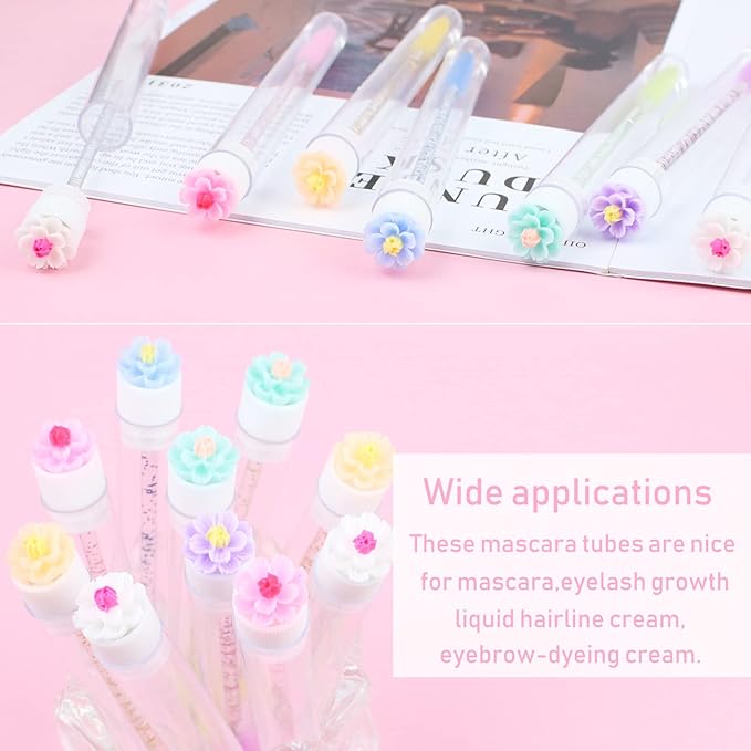 20 pcs Mascara Wands Tube Set Reusable Lash Spoolies Flower Tube Eyelash Brush Tubes Spoolies Lash Extension Brushes Applicators Makeup Tools (cherry blossom-MlX)