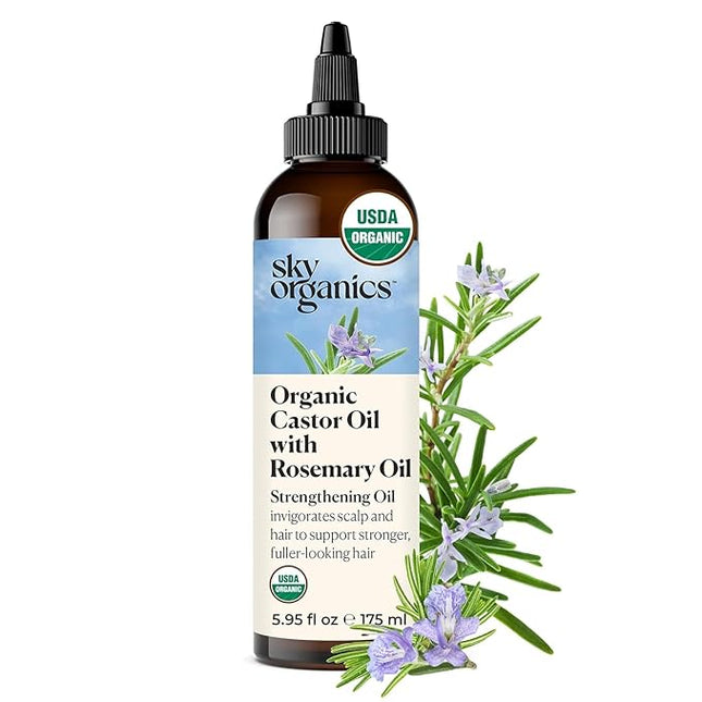 Sky Organics USDA Organic Castor Oil with Rosemary Oil, Strengthening Oil, Pure Potent Blend, Hexane Free, Invigorates Scalp, Supports Stronger, Fuller-Looking Hair, Textured Hair