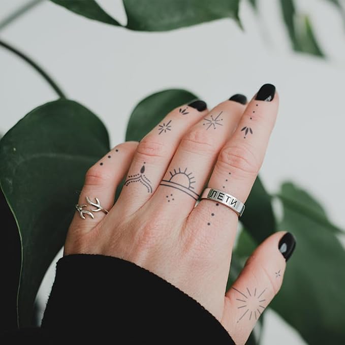 Hand Temporary Tattoo Stickers – Minimalist Designs for DIY Finger Tattoos, Long-Lasting, Waterproof & Realistic, 60+ Tiny Semi-Permanent Tattoos for Women
